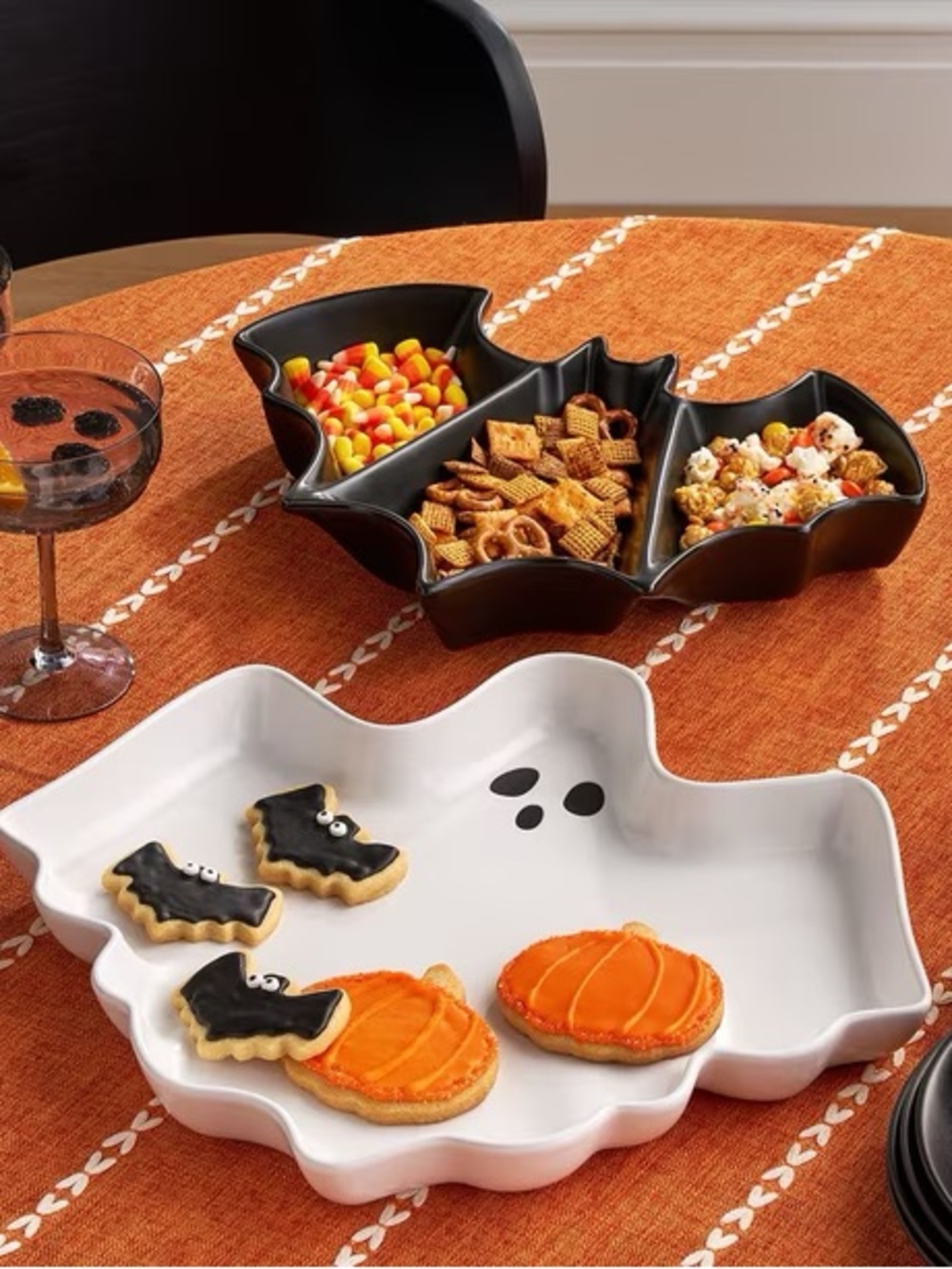 Halloween Serveware, Ghost & Bat, Set of 2
